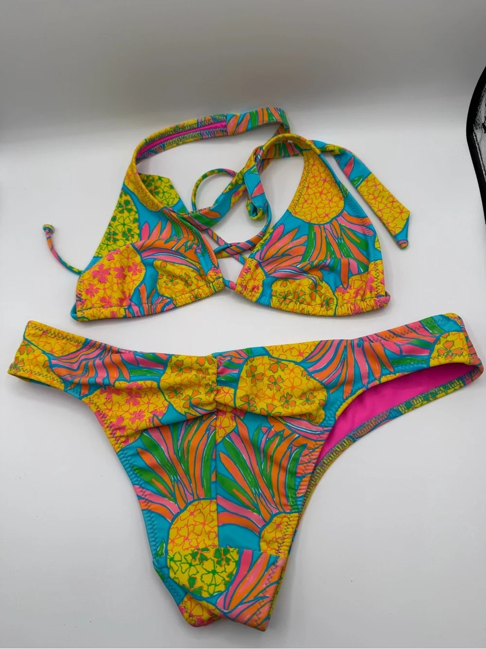 Chubbies Girls Pineapple Print Bikini - Turquoise, Yellow & Pink